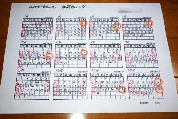 週休二日制の工場のカレンダー