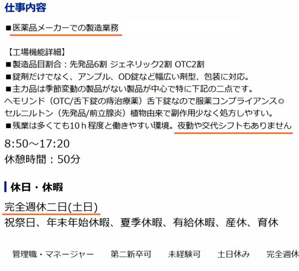 平日休みの工場の求人票4